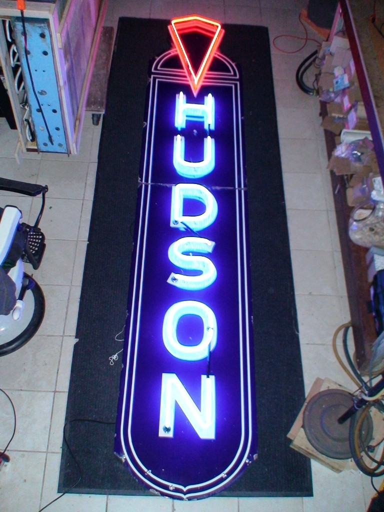neon hudson signs sign porcelain neons cafe cars roadrelics 1940 approx excellent condition tall