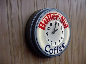 Butternut Coffee Neon Clock, Vintage Advertising Neon Clocks