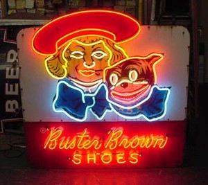 VINTAGE SIGNS // Neon porcelain Buster Brown sign,NEON sign..."MY COLLECTION"