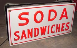 Soda & Sandwiches vintage signs Collection. With milk glass letters made by Flexlume. 1800s advertisements