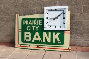 Neon Porcelain Bank sign from Prairie City , neon clock, always BUYING Vintage Advertising Signs 