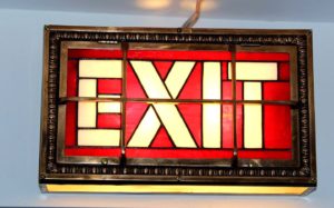 Very early cinema Exit sign that is brass & Stained glass. Very Fancy. In our vintage signs collections