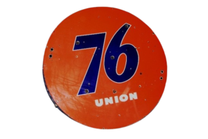 Vintage signs: Union 76 in bold black font on a red background.