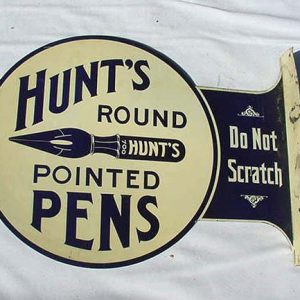 "Vintage Metal Signs" Old flange sign for Hunts Pens